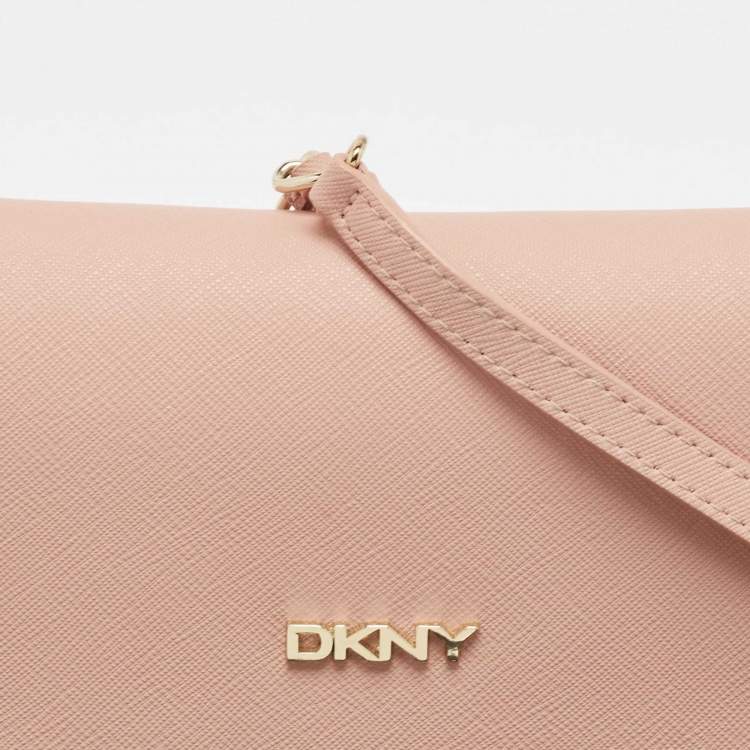 Pre Owned DKNY Pink Saffiano Leather Flap Wallet on Chain