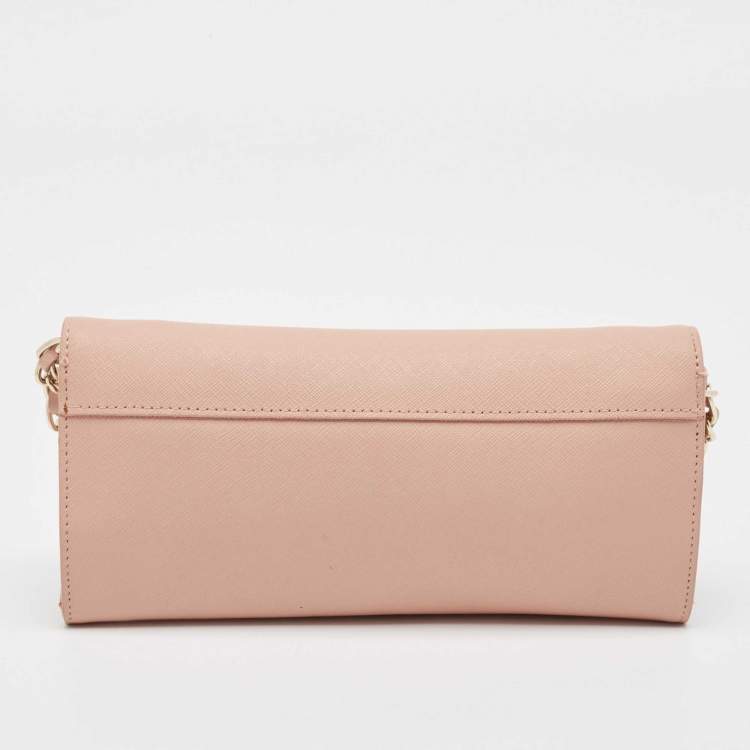 Pre Owned DKNY Pink Saffiano Leather Flap Wallet on Chain