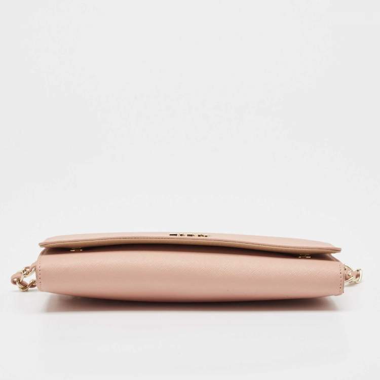 Pre Owned DKNY Pink Saffiano Leather Flap Wallet on Chain