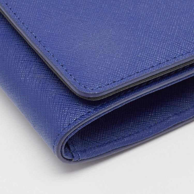 Pre Owned DKNY Blue Leather Logo Flap Wallet On Chain