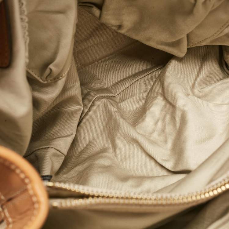 Pre Owned DKNY Beige/Brown Monogram Canvas and Leather Front Zip Tote