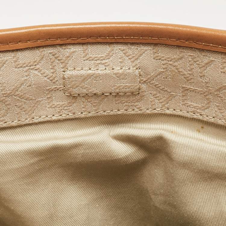 Pre Owned DKNY Beige/Brown Monogram Canvas and Leather Front Zip Tote