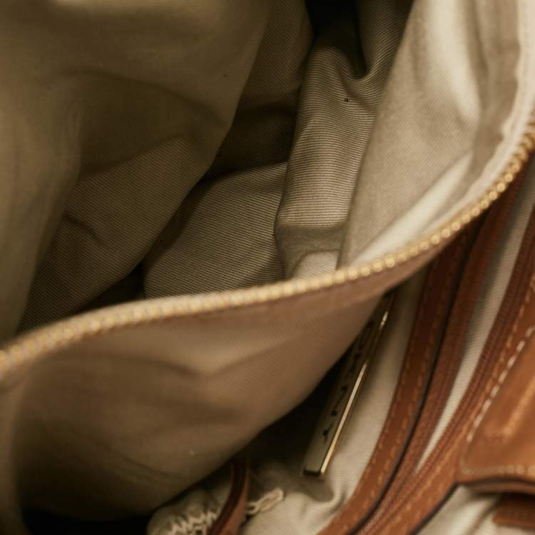 Pre Owned DKNY Beige/Brown Monogram Canvas and Leather Front Zip Tote