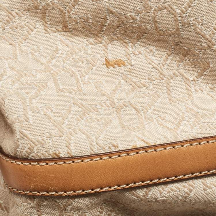 Pre Owned DKNY Beige/Brown Monogram Canvas and Leather Front Zip Tote