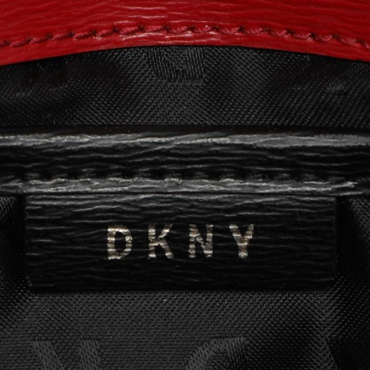 Pre Owned Dkny Beige/Red Signature Coated Canvas and Leather Crossbody Bag