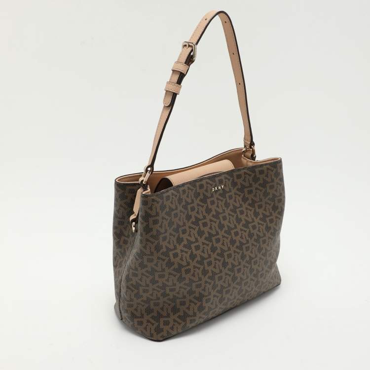 Pre Owned Dkny Beige Signature Coated Canvas and Leather Satchel