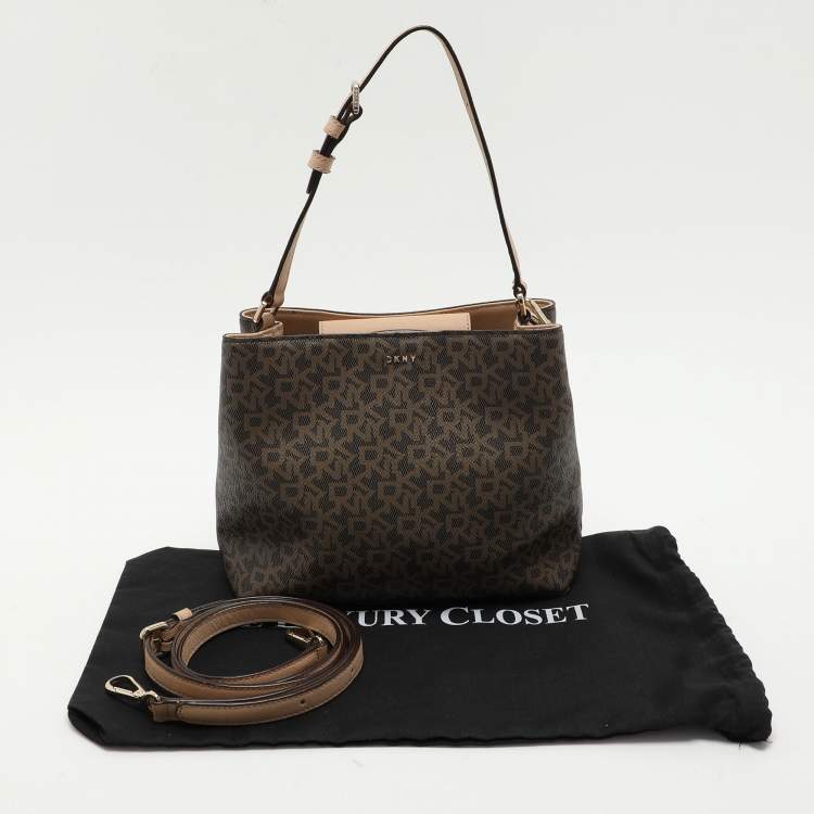 Pre Owned Dkny Beige Signature Coated Canvas and Leather Satchel