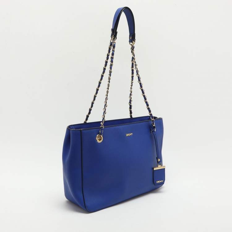 Pre Owned DKNY Blue Leather Chain Zip Tote