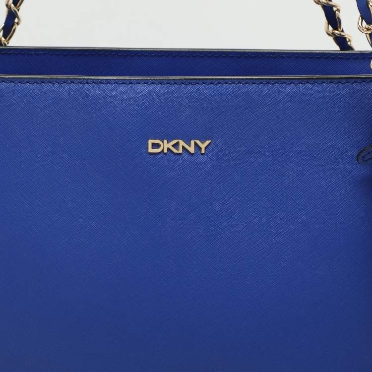 Pre Owned DKNY Blue Leather Chain Zip Tote