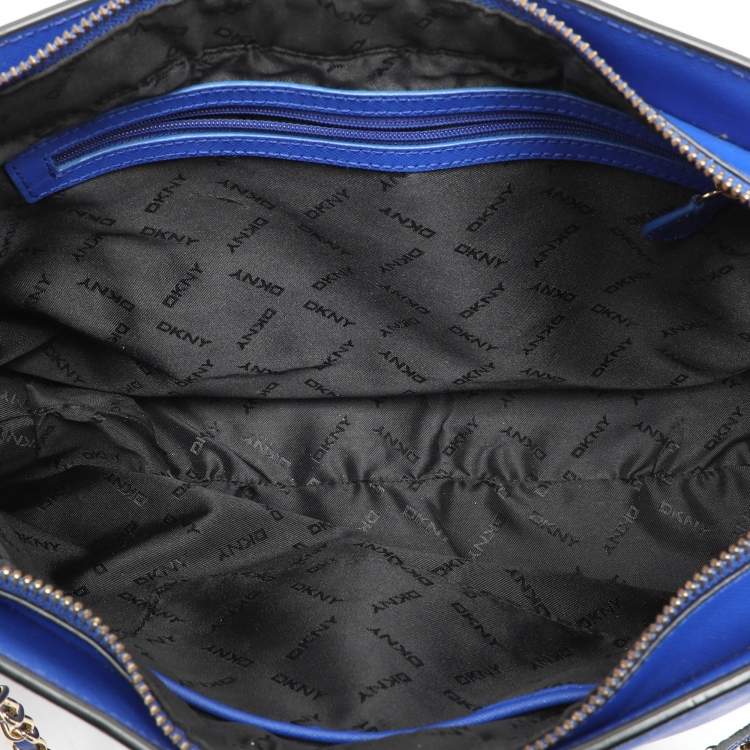 Pre Owned DKNY Blue Leather Chain Zip Tote