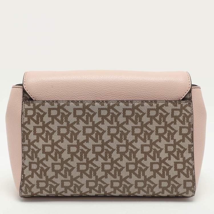 Pre Owned Dkny Beige/Pink Signature Coated Canvas and Leather Shoulder Bag