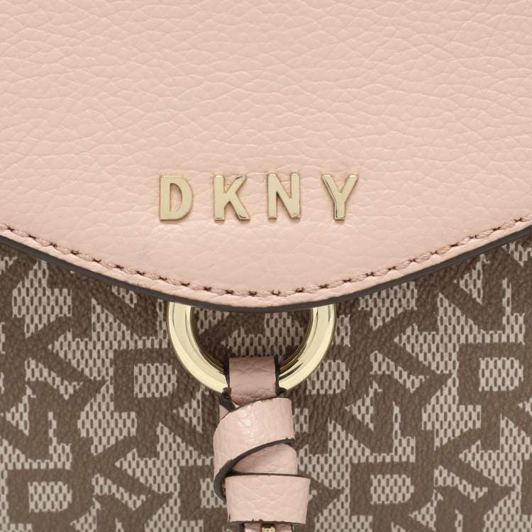 Pre Owned Dkny Beige/Pink Signature Coated Canvas and Leather Shoulder Bag