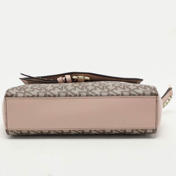 Pre Owned Dkny Beige/Pink Signature Coated Canvas and Leather Shoulder Bag