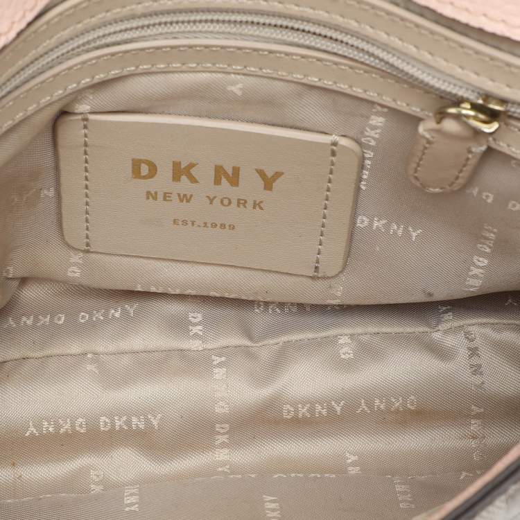 Pre Owned Dkny Beige/Pink Signature Coated Canvas and Leather Shoulder Bag