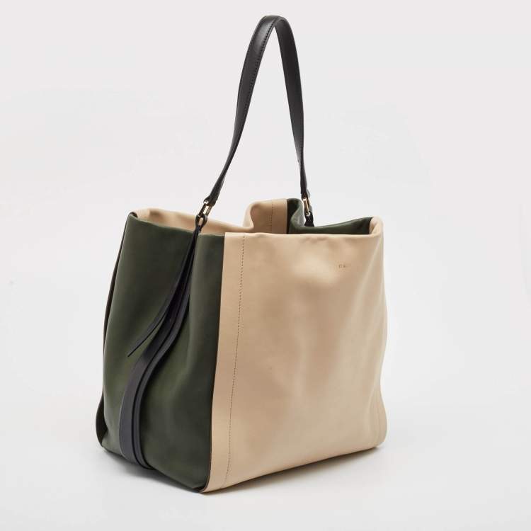 Pre Owned DKNY Beige/Fatigue Green Leather Hobo