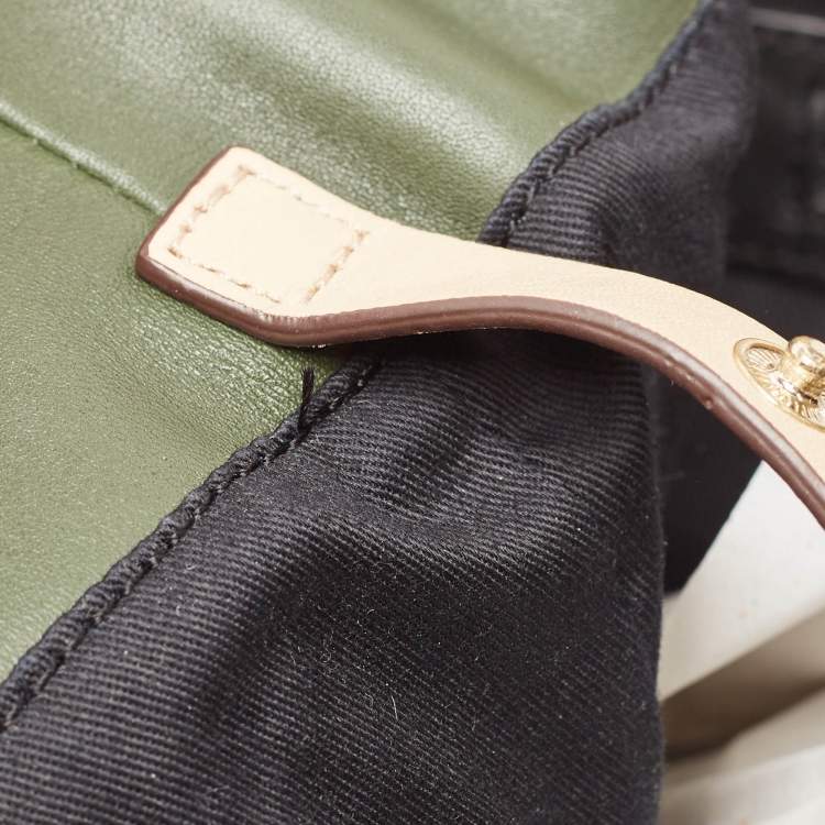 Pre Owned DKNY Beige/Fatigue Green Leather Hobo