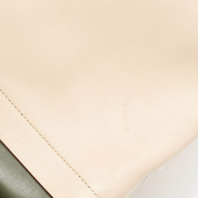 Pre Owned DKNY Beige/Fatigue Green Leather Hobo