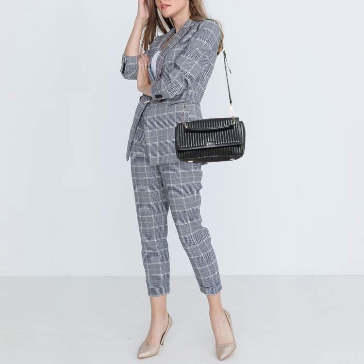 Pre Owned DKNY Black Pinstripe Quilted Leather Gansevoort Top Handle Bag