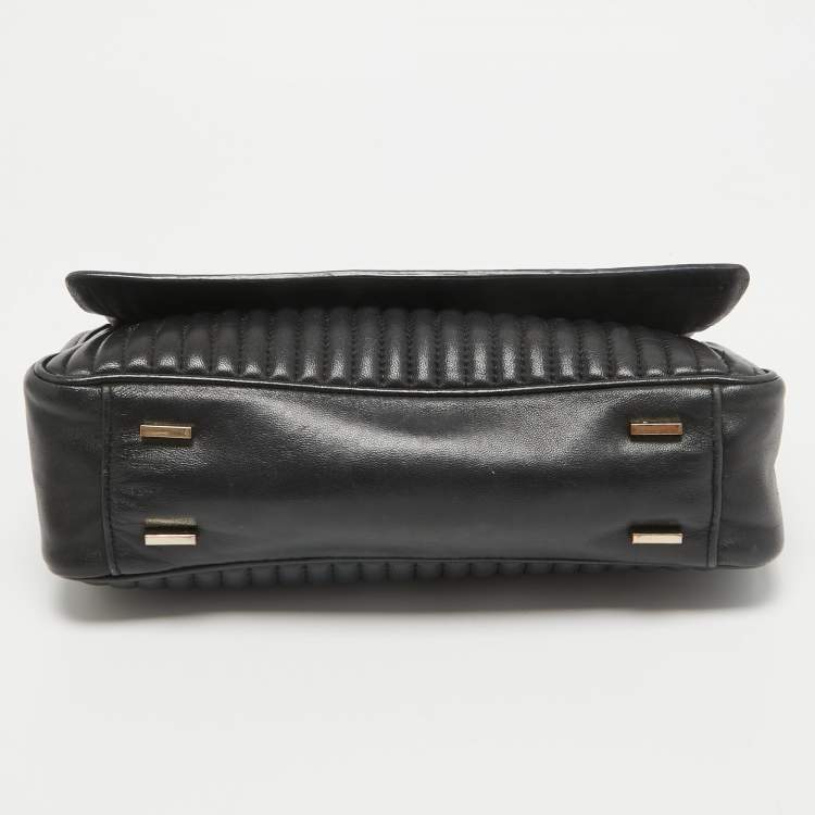 Pre Owned DKNY Black Pinstripe Quilted Leather Gansevoort Top Handle Bag