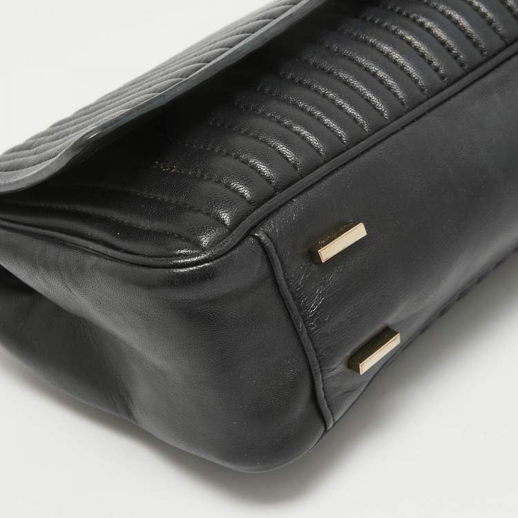 Pre Owned DKNY Black Pinstripe Quilted Leather Gansevoort Top Handle Bag