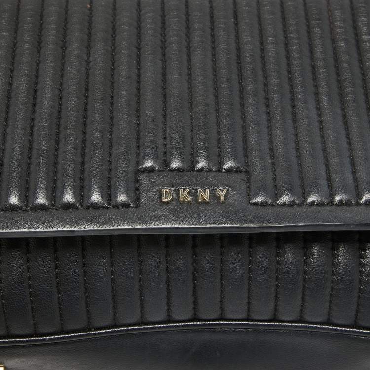 Pre Owned DKNY Black Pinstripe Quilted Leather Gansevoort Top Handle Bag