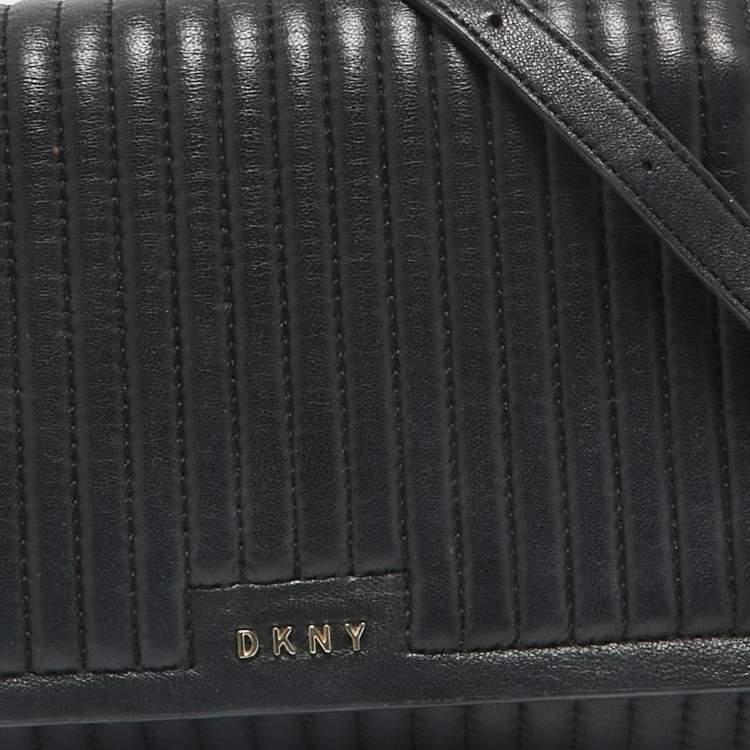 Pre Owned DKNY Black Pinstripe Quilted Leather Gansevoort Top Handle Bag