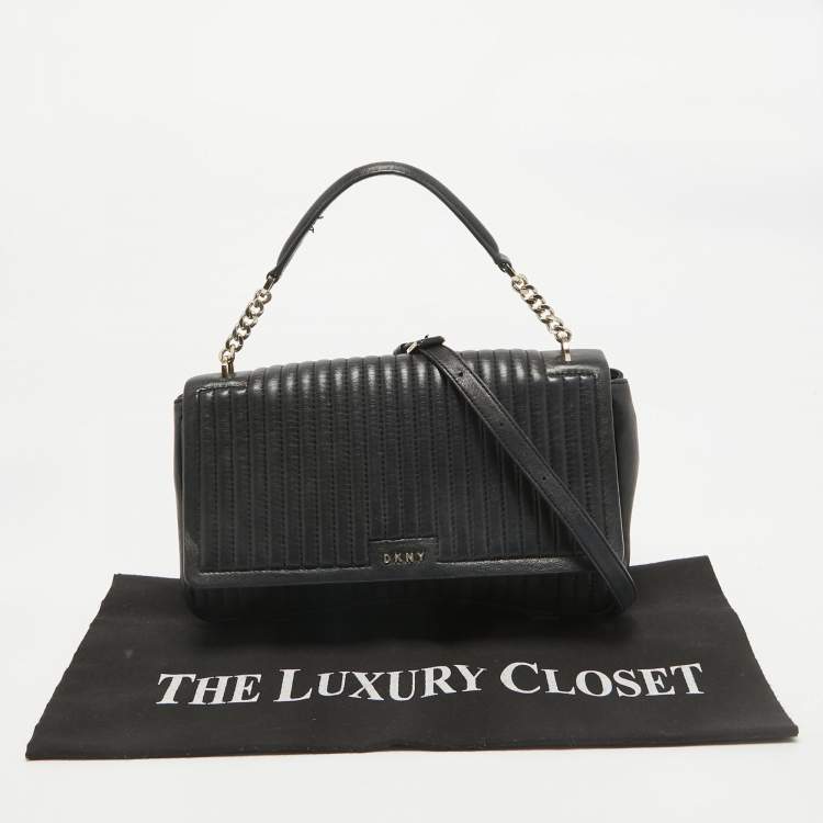 Pre Owned DKNY Black Pinstripe Quilted Leather Gansevoort Top Handle Bag