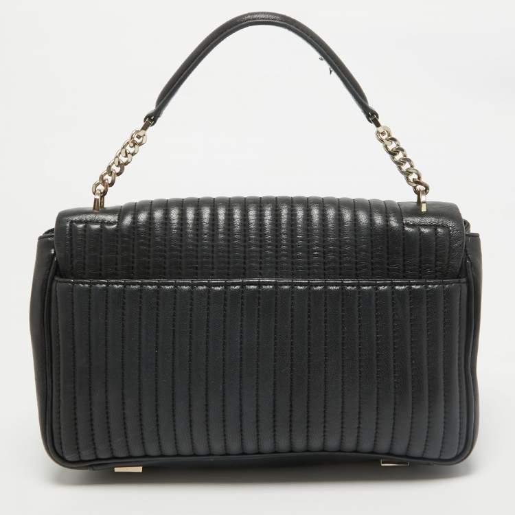 Pre Owned DKNY Black Pinstripe Quilted Leather Gansevoort Top Handle Bag