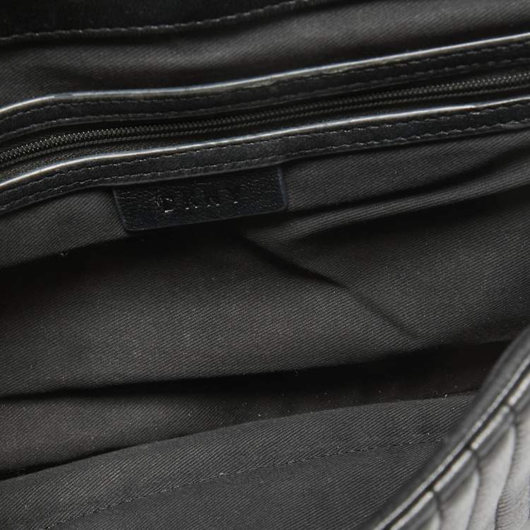 Pre Owned DKNY Black Pinstripe Quilted Leather Gansevoort Top Handle Bag