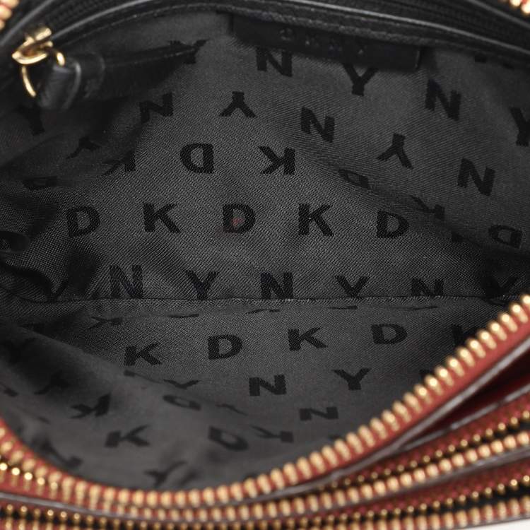 Pre Owned DKNY Burgundy Leather Triple Zip Crossbody Bag