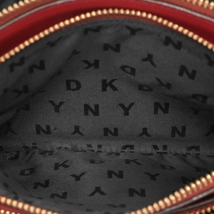 Pre Owned DKNY Burgundy Leather Triple Zip Crossbody Bag