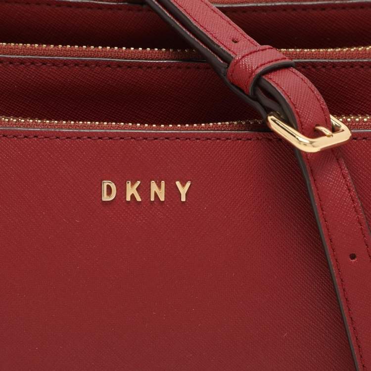 Pre Owned DKNY Burgundy Leather Triple Zip Crossbody Bag