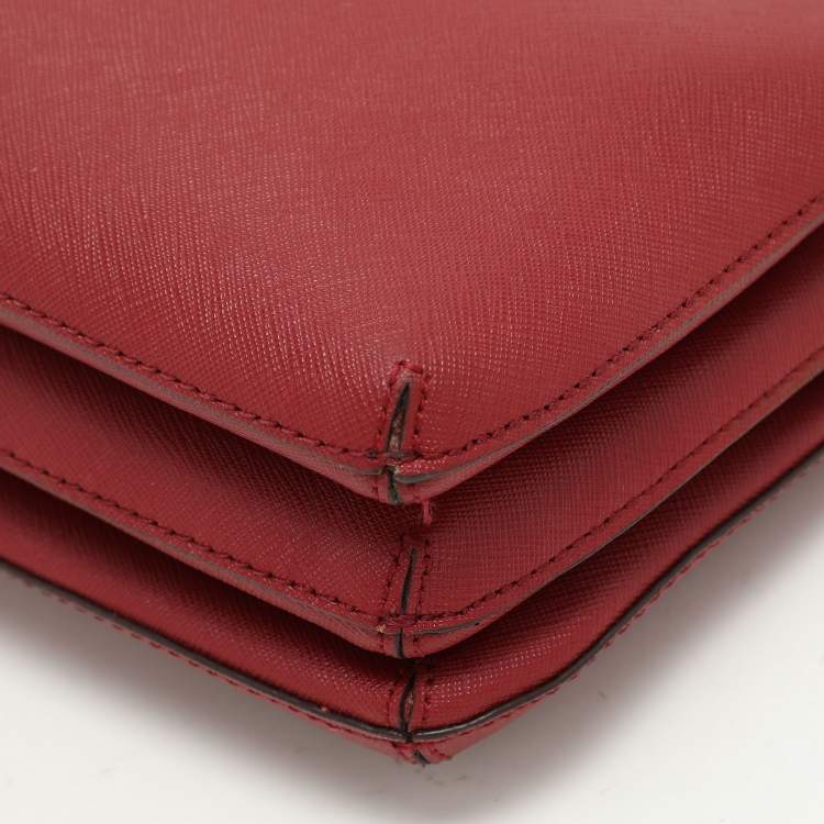 Pre Owned DKNY Burgundy Leather Triple Zip Crossbody Bag