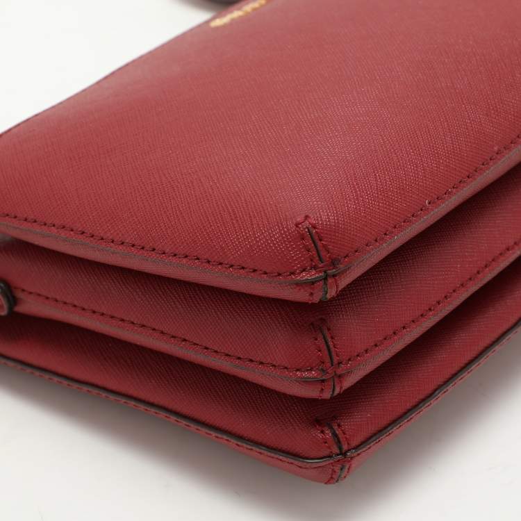 Pre Owned DKNY Burgundy Leather Triple Zip Crossbody Bag