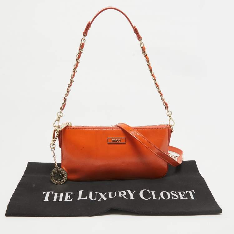 Pre Owned DKNY Orange Patent Leather Crossbody Bag