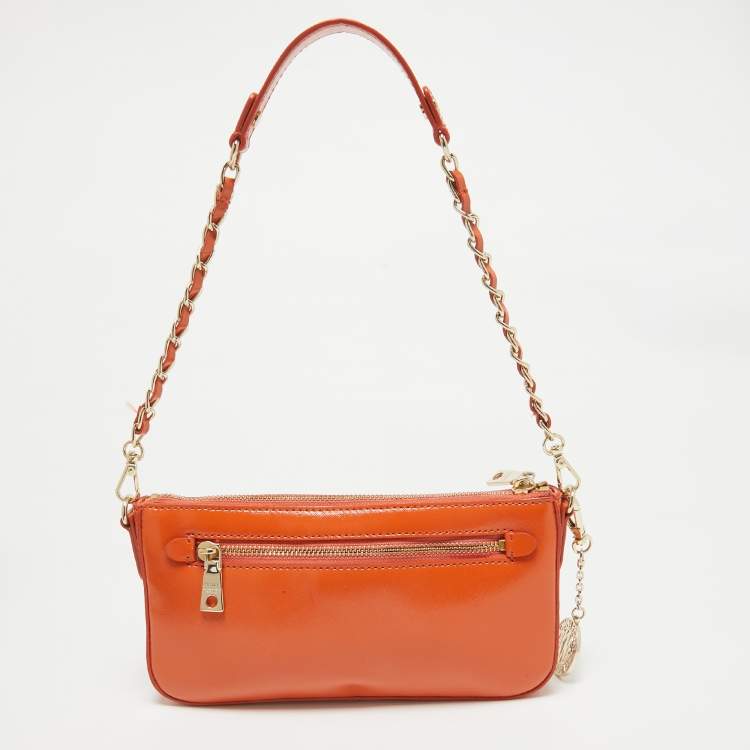 Pre Owned DKNY Orange Patent Leather Crossbody Bag
