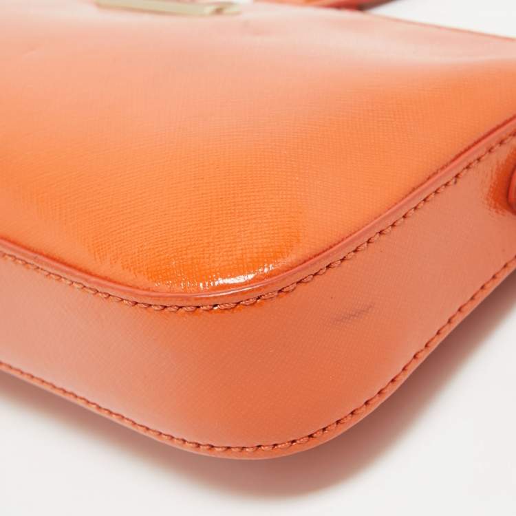 Pre Owned DKNY Orange Patent Leather Crossbody Bag