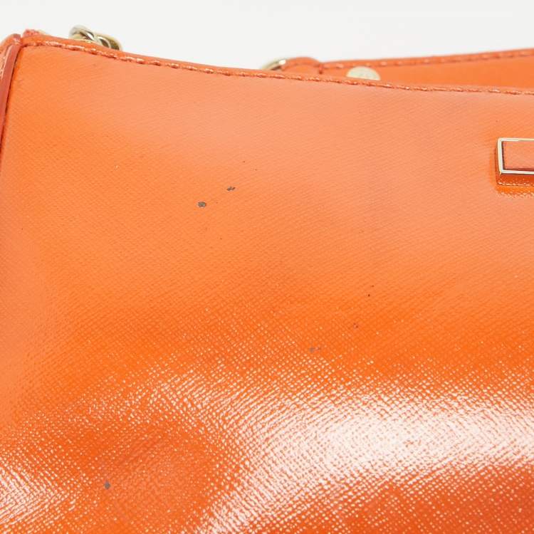 Pre Owned DKNY Orange Patent Leather Crossbody Bag