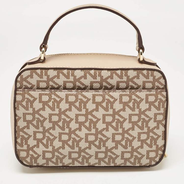 Pre Owned Dkny Beige Monogram Coated Canvas and Leather Top Handle Bag
