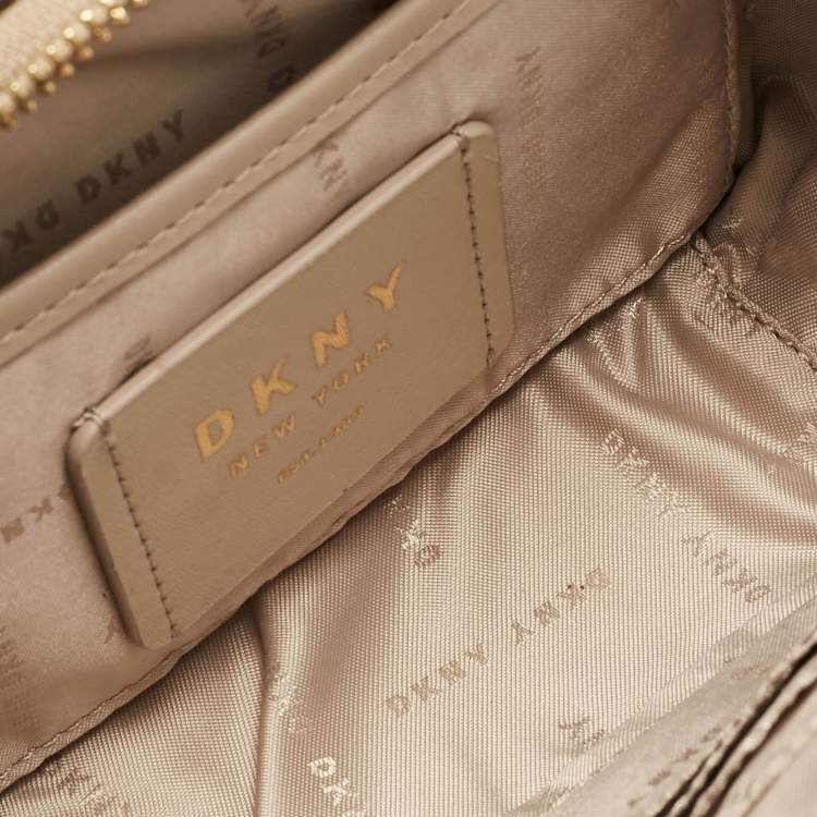 Pre Owned Dkny Beige Monogram Coated Canvas and Leather Top Handle Bag