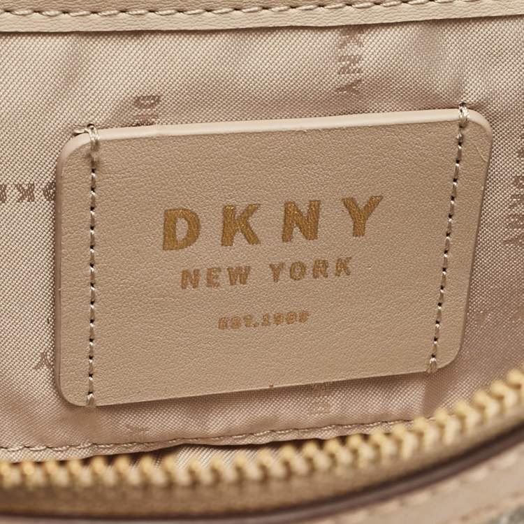 Pre Owned Dkny Beige Monogram Coated Canvas and Leather Top Handle Bag