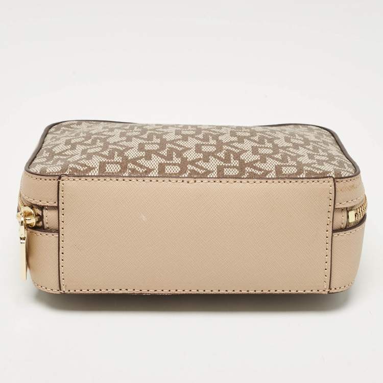 Pre Owned Dkny Beige Monogram Coated Canvas and Leather Top Handle Bag