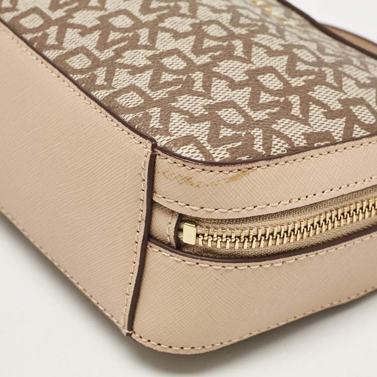 Pre Owned Dkny Beige Monogram Coated Canvas and Leather Top Handle Bag