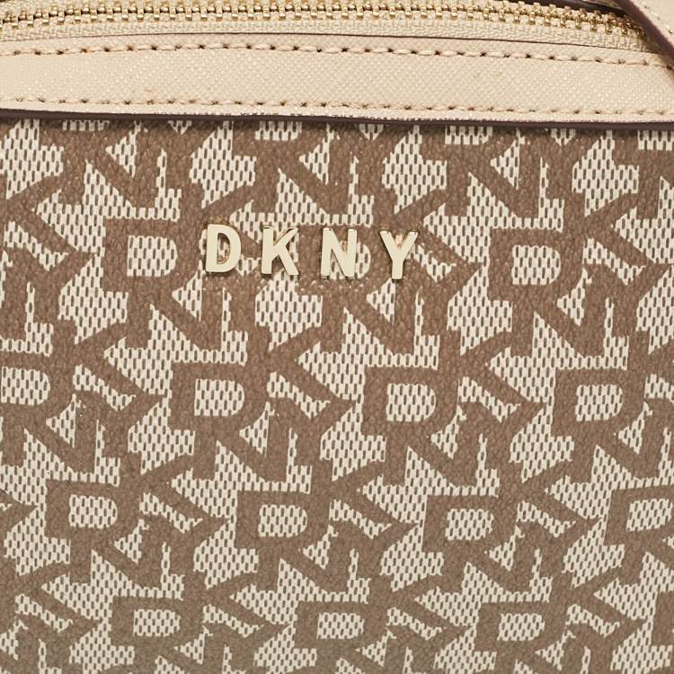 Pre Owned Dkny Beige Monogram Coated Canvas and Leather Top Handle Bag