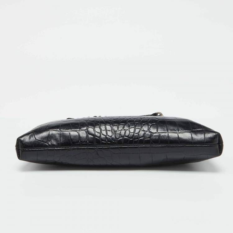 Pre Owned DKNY Black Croc Embossed Leather Shoulder Bag