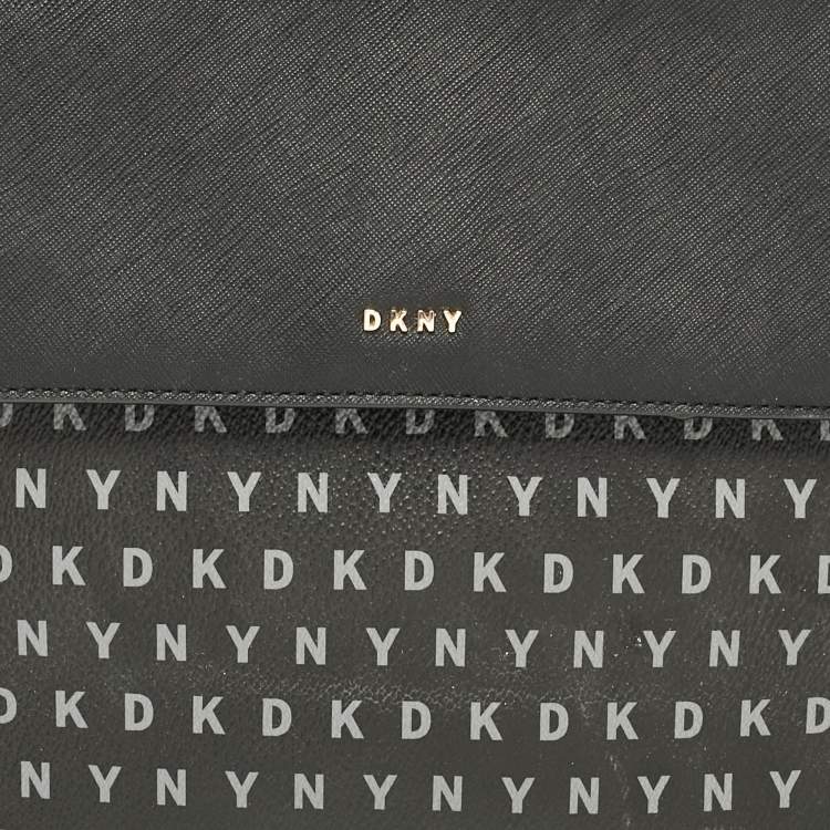 Pre Owned DKNY Black Signature Coated Canvas and Leather Flap Top Handle Bag