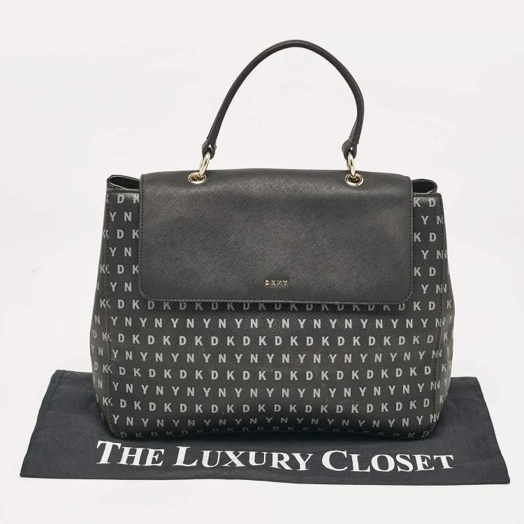 Pre Owned DKNY Black Signature Coated Canvas and Leather Flap Top Handle Bag