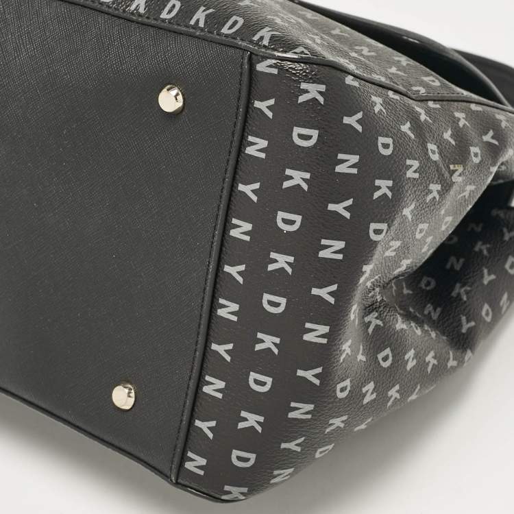 Pre Owned DKNY Black Signature Coated Canvas and Leather Flap Top Handle Bag
