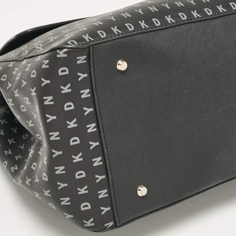 Pre Owned DKNY Black Signature Coated Canvas and Leather Flap Top Handle Bag
