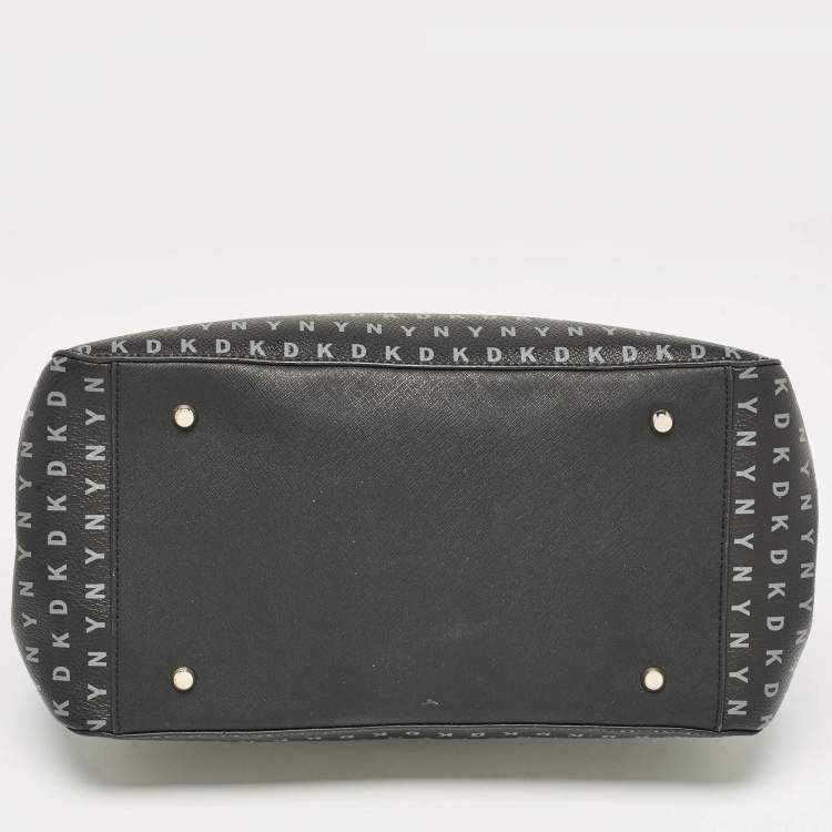 Pre Owned DKNY Black Signature Coated Canvas and Leather Flap Top Handle Bag